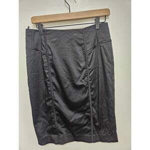 White House Black Market Black Satin Pencil Skirt Seamed High Waist Size 4